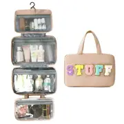 Khaki Large Capacity Cosmetic Four Foldable Bag Hand Carried Foldable Wet Dry Portable Hanging Toiletries