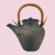 Stoneware Art Pottery Tea Pot with Bamboo Handle Signed Studio Work
