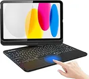 ProCase 360° Rotation iPad (A16) 11th 2025 / iPad 10th Generation Keyboard Case with Multi-Touch Trackpad for, 7 Color Backlit Touchpad Keyboard Case for 11th/10th Gen 11/10.9 inch –Black