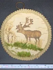 Handmade Birch Bark Wood Burning (Pyrography) - A reindeer in the grove