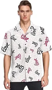 [GuoChe] Hawaiian Mens Button Up Short Sleeve Shirt Valentine's Day Love Words Pink Dating Camisas hawaianas para Hombre, Valentine's Day Love Words Pink, Large