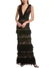 Marchesa Notte Chantilly Lace Gown Women's Black 16