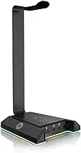RGB Headphone Stand Gaming Headset Holder with 7.1 Surround/2 USB and 3.5mm Ports Sturdy Stable Compatible with All Standard Sized Headsets