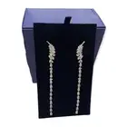 Swarovski Feathers Nice Pierced Earrings White Rhodium Plated Dangle