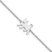 7 Inch Sterling Silver Rhodium-Plated Cat W/Heart 7In Plus 1In Ext Bracelet