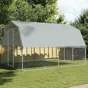 Durable Silver Galvanised Steel Dog Cage with Water-Resistant Roof and Secure Door - Spacious Outdoor Kennel 375 x 285 x 230 cm for Dogs, Birds, Rabbits, & More, Featuring UV Protection