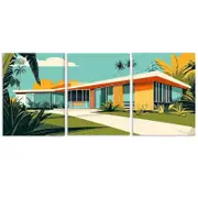 3pcs Set Mid-Century Modern House Print 100% Australian Made 3 x 40x60cm (Metal Print)