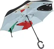 Double Layer Inverted Umbrella Cars Reverse Umbrella Deer Fox Christmas Tree Windproof UV Proof Travel Outdoor Umbrella