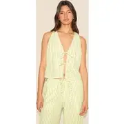 Lime Green Striped Sleeveless Tie Front Top, Lime Green