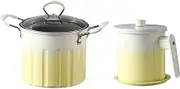 ＫＬＫＣＭＳ Deep Fryer Pot 3L Capacity French Fries Cooker Milk Warmer Pot Glass Lid for Chips Fried Chicken Boiling Onion Rings Camping, White Yellow