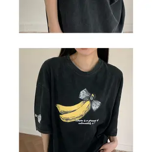 KAKAMEE 2024夏季新款 男友風寬鬆搞怪香蕉洗水做舊T恤