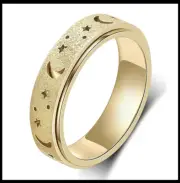 Anxiety Moon & Stars Titanium Spinner Ring - Moon Star Rotatable Fidget Anxiety
