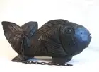W22in 211oz Japan Hearth decoration Old folk house tool Carved wooden carp fish