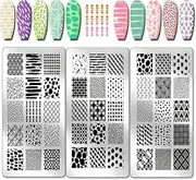 PH PandaHall 3pcs Geometric Line Pattern Nail Stamp Plate Texture Pattern Nails Stencils Stainless Steel Nail Image Plate Geometric Print Art Template for Women DIY Printing 4.7x2.3 inch