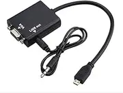 EZONEDEAL 1080P PC Mini HDMI to VGA HDTV Video Converter Adapter + Cable 3.5mm Audio Line-Out Cable for Projector, Laptop, TV