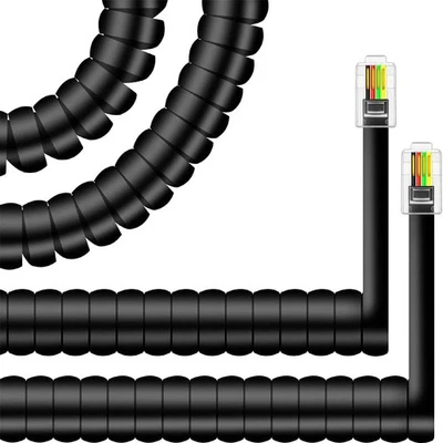 2 Pack Black Coiled Telephone Handset Cord High Elastic Curly Phone Cable RJ9