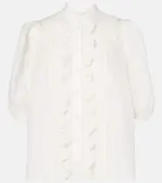 [Zimmermann] Zimmermann Acacia ruffled embroidered ramie blouse AU 10 white