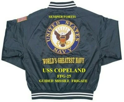 USS COPELAND FFG-25 MISSILE FRIGATE EMBROIDERED SATIN JACKET(BACK ONLY)