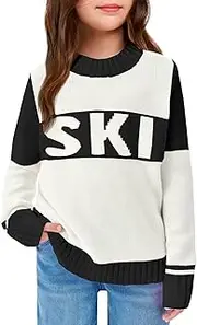 [Yousify] Girl's Ski Sweater Color Block Striped Long Sleeve Spring Fall Winter Knitted Pullover Jumper Tops 5-14 Years
