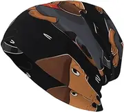[QMNKLET] Beanie Hats for Men Women Soft Knit Cuffed Beanie I Love My Dog Dachshunds Skull Cap Headwear Ski Hat Black, Black, One Size