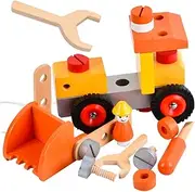 Children's Wooden Excavator Model Threading Toys for Boys and Girls Safe Plaything Smooth Edges