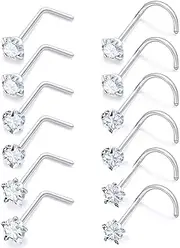 [Kwoencxi] 18G 20G Pink CZ Nose Rings Studs 316L Surgical Steel L Shaped Screw Hypoallergenic Nose Studs Shiny Cubic Zirconia Nostril Nose Piercing Jewelry for Women Men Silver