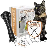 Steel Reinforced Cat Netting for Balcony - 10ft x 20ft - Cat Net for Catio - Safety Cat Balcony Netting for Pets - Cat Proof Screen - Strong Pet Net - Cat Balcony Protection - Barrier for Cat Fence