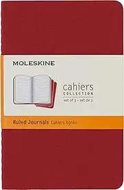 Moleskine S30956 Cahier Notebook- Set of 3- Ruled- Pocket- Cranberry Red, (CH111)