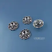 4 PC Antiqued Solid Sterling Silver 10mm Round Filigree Bead Cap #33852