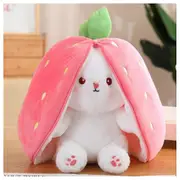 Rabbits Muppet Toys Reversible Carrots Strawberrys Bunny Pillow Plush Toy Doll for Boys Girls Strawberry Rabbit 18cm