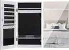 Lockable Jewelry Cabinet Armoire with Frameless Mirror, Wall/Door Mounted Space