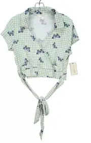 No Comment NY-LA Crop Top Front Tie Butterfly Pattern Stretch Women’s XL NWT