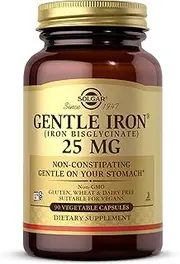 Solgar Gentle Iron 25mg, 90 Vegetable Capsules - Energy, Normal Red Blood Cell Production - Gentle on The Stomach - Non-GMO, Vegan, Gluten Free, Dairy Free, Kosher, Halal - 90 Servings