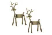 2x Ladelle Prancer Reindeer Handcrafted Gold Tea Light Candle Holder 7.6x35x14cm