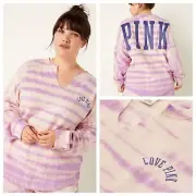 Vs Victorias Secret Pink Varsity Notch Crew Sweater Jacket Top Purple Tie Dye XL