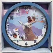 Round Plastic Decor. Wall 10" Clock, DISNEY FROZEN'S,OLAF & SVEN, blue frame, AW
