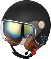 Vintage Open Face Half Face Motorcycle Helmet 3/4 Motorcycle Helmet with Bluetooth Jet Helmet Built-in Drop Down Visor for Adult Men Women DOT/ECE Approved