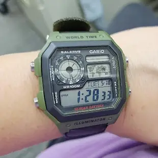 【CASIO 卡西歐】AE-1200WHB 空中飛人 迷彩方形 世界地圖 多時區 電子錶 膠錶 手錶(防水100米)