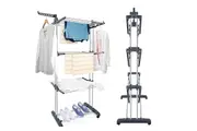 Stainless Steel Drying Rack 4 Tier Free Standing Foldable Movable Drying Rack-Gray
