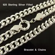 Real 925 Sterling Silver Filled Solid Statement Boltring Clasp Bracelet & Chain