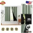 100% Blackout Boho Curtains 63''L in White on Sage Green Geometric Pattern