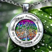 TREE LIFE COLORFUL handmade Pendant Sterling 925 Silver 20" Necklace women gold