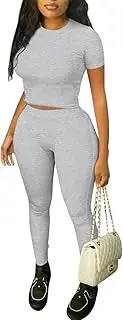 [ZFLM] Casual Workout Two Piece Outfits for Women Fitted Crew Neck T-shirt High Waist Pants Matching Sets Streetwear