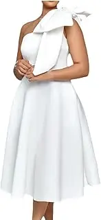 [Sweejim] Women's Evening Dress Solid Color Bow Decoration Sleeveless Belt Large Skirt Party Dresses