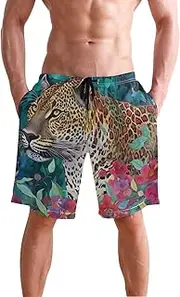 [XYMZR] Men's Swim Trunks Colorful Forest Leopard Quick-Dry Bathing Suit Swimming Board Shorts S