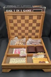 Vintage Oak Games 7-in-1 Combination Chess Checkers Backgammon Dice Board Set