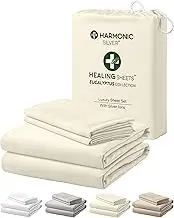 HARMONIC SILVER Eucalyptus Collection Queen Size Sheet w/Silver Ions | 100% Tencel | Ultra Soft | Cooling for Hot Sleepers | 18" Deep Pocket [Ivory]
