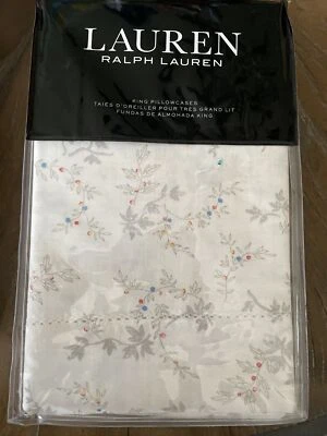 Ralph Lauren Carolyne Vine Two Pack King Pillowcases Grey Floral $170 New