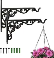MrMrKura 2 Pack 10 Inch Hanging Plant Bracket, Wrought Iron Plant Hangers Outdoor Indoor, Wall Hooks for Bird Feeder Hanger/Lantern Wind Chimes (2 Pcs)
