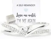 [Generic] Sterling Silver Always Be Yourself V Heart Ring, Love Me Until Im Me Again Ring Enamel Heart Rin, Adjustable open Heart Ring, Heart Rings Self-Love Ring Gift